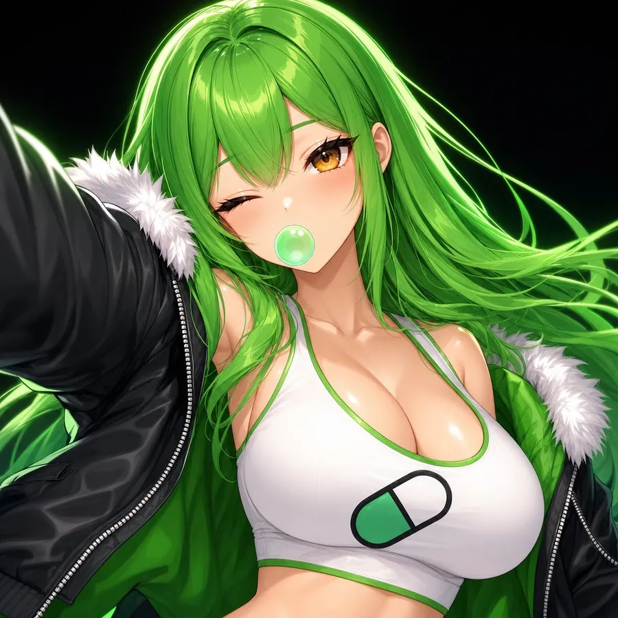 Close-up of the $PUMP girl winking