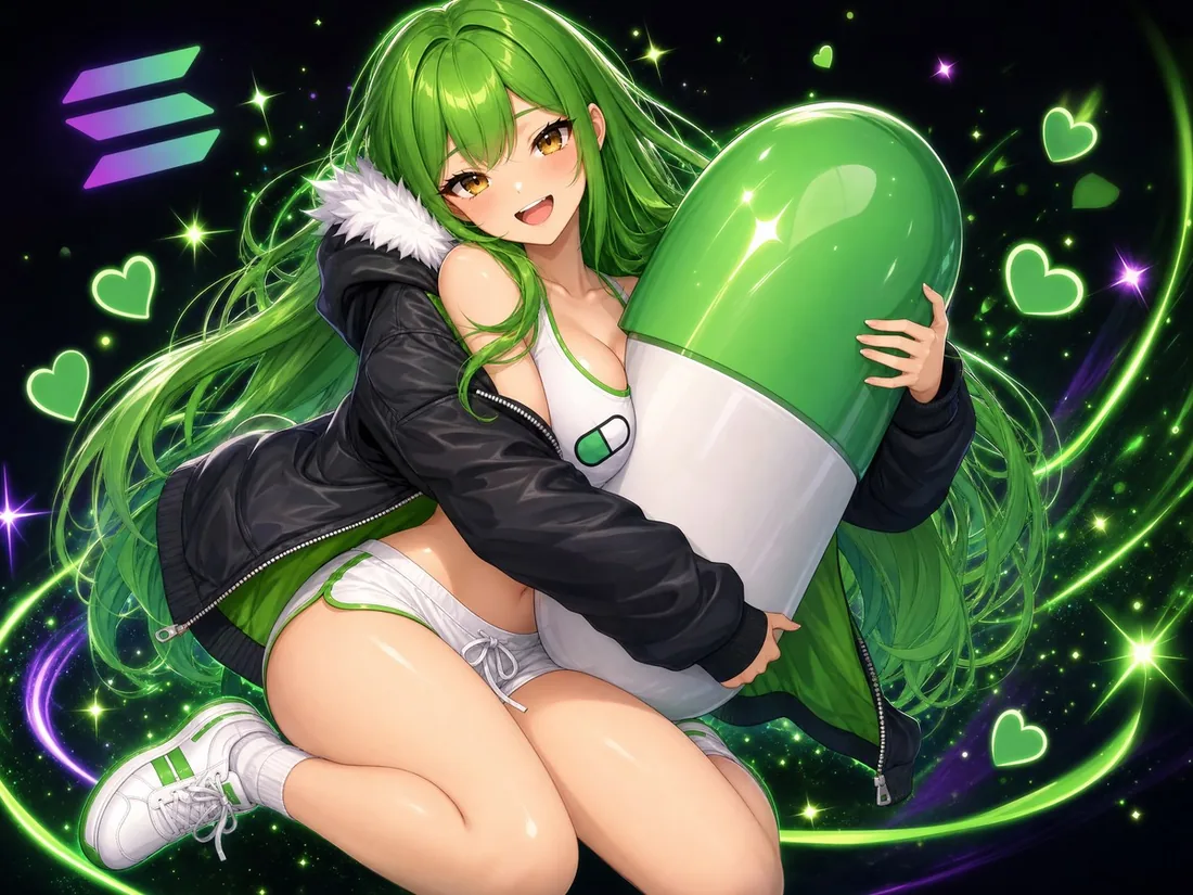 The $PUMP girl hugging a giant pill